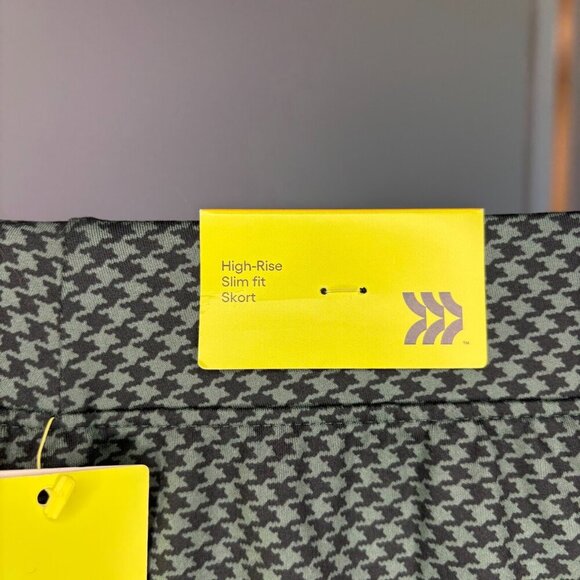 ALL IN MOTION NEW Skort Womens Small Green Black Houndstooth Stretch High-Rise - Picture 4 of 5